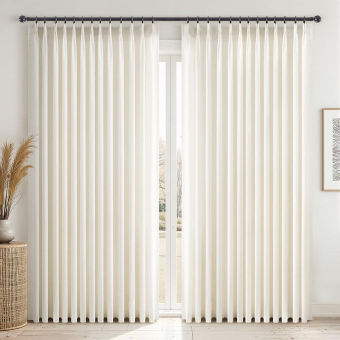 Topfinel 108 Inch Pinch Pleated Curtains 2 Panels,Birch Semi Sheer Curtains with Pleated Hooks Back Tab for Track System,Extra Long 9ft Curtain for Living Room Bedroom,40x108,Natural