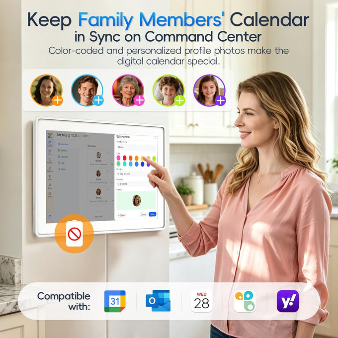 Kinstone 15.6" Digital Calendar, No Subscription Smart Calendar - White