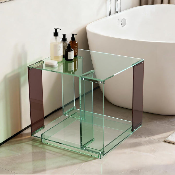 Acrylic End Table Square: 2-Tier Nightstand Desk Clear Green Brown