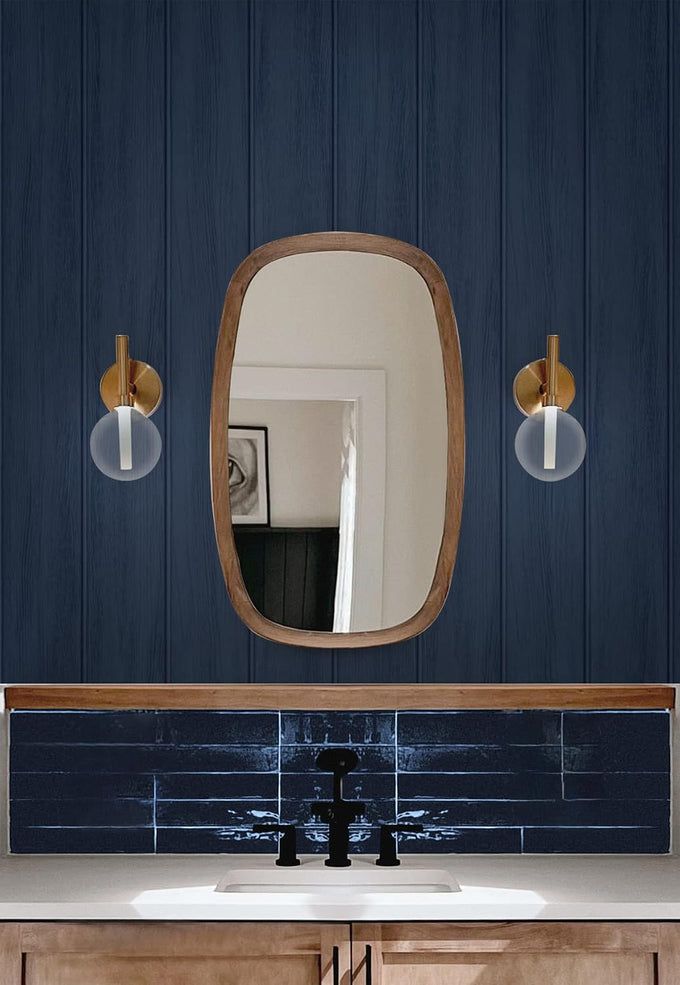 Faux Wood Panel Prepasted Wallpaper (Naval Blue)