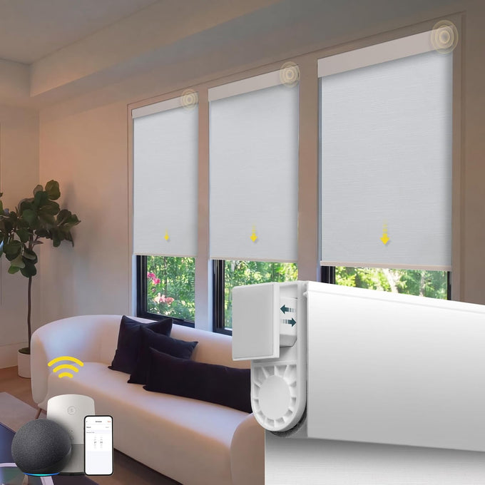 Motorized Automatic Cordless Roller Shades - Electric Blinds with Remote Control, Smart Blinds (Grey, 34 x 72)