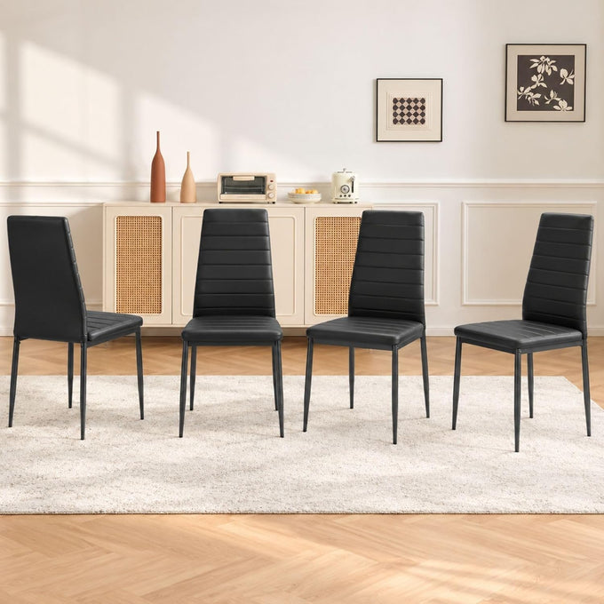 Karl home Dining Chairs Set of 4, PU Leather & High Back, Black