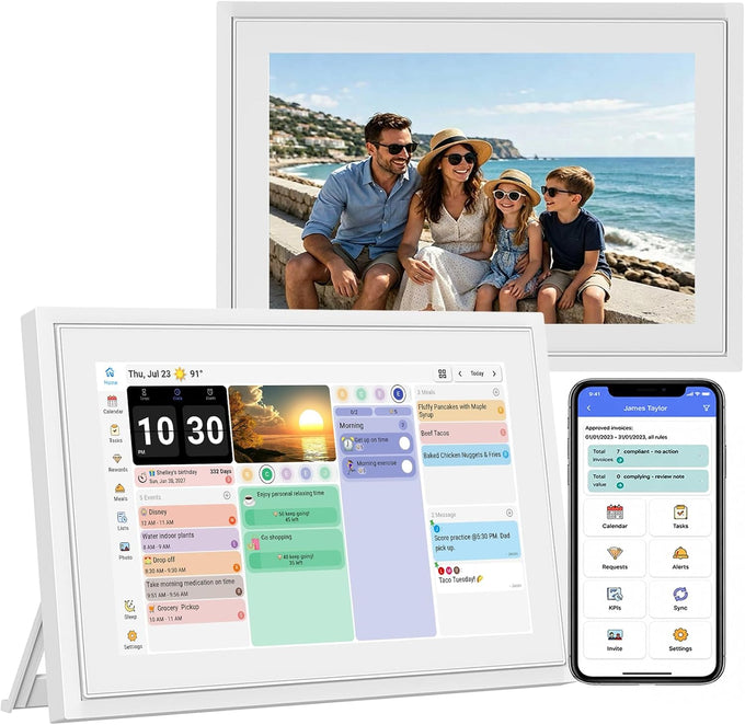 10.1 Inch Digital Calendar with Touch Screen, Wall Mountable, Multi-Platform Calendar Sync to Smart Electronic Chore Planner, Gifts for Mom.