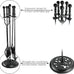 5 Pieces Fireplace Tools Sets Wrought Iron Firewood Kit with Handle Durable Tool Set and Holder for Fire Pit Stand Indoor Tong Shovel Poker Brush Firewood Accessories (Black)