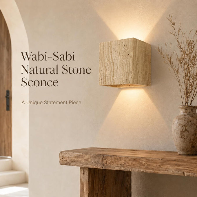 Travertine Wall Sconce Natural Stone Square Up Down Light Bedroom Hallway