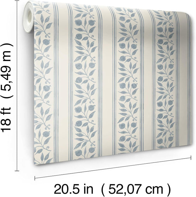 NuWallpaper x Morris & Co. Rosehip Stripe China Blue Peel and Stick Wallpaper, MCS6609