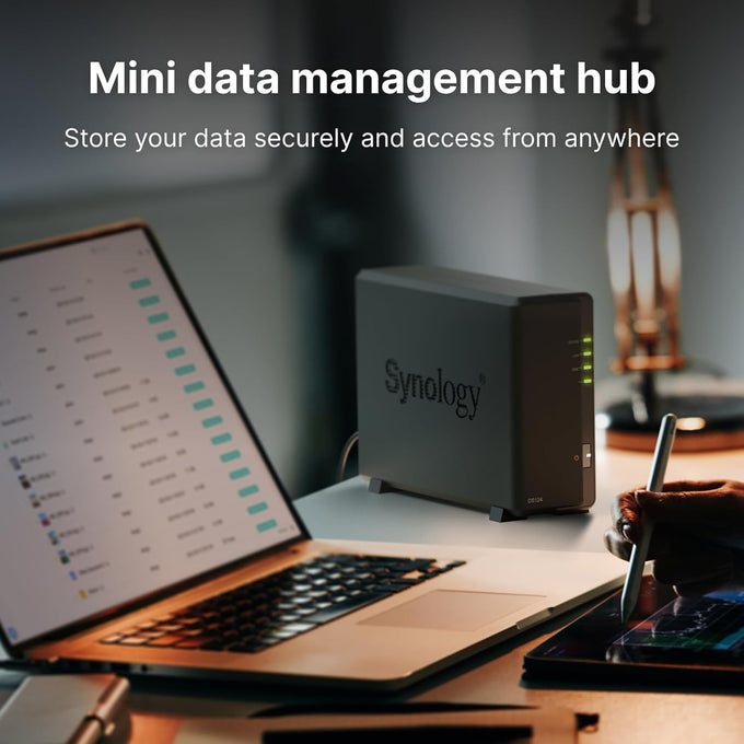Synology DS124 Personal Backup & File Hub - Protect Photos, Secure Home Surveillance (1-Bay Diskless NAS)