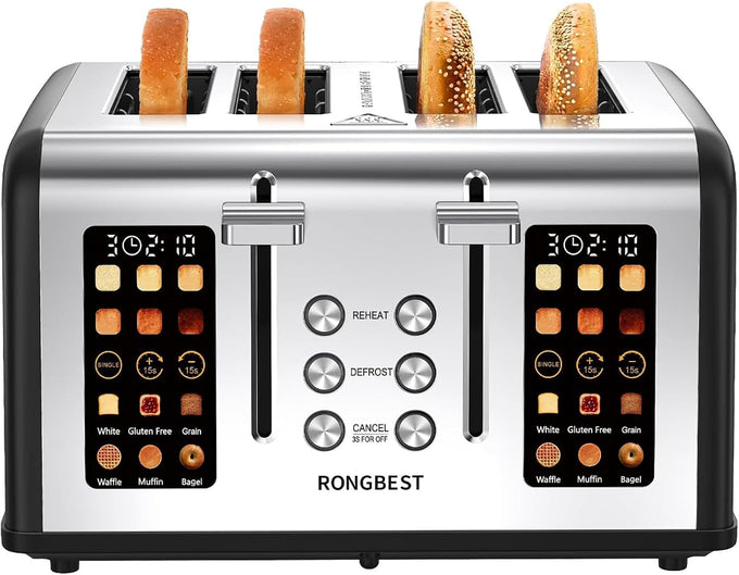 Toaster 4 Slice Touchscreen with Wide Slots, Single-slice Mode, Matte Black