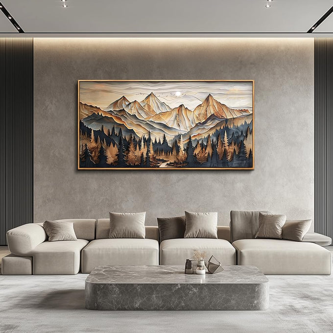QIYILEXWART Wood Farmed Canvas Wall Art For Living Room Wall Decor For Bedroom Office Wall Decoration Mountain Landscape Painting Abstract Pictures Artwork Room Aesthetic Home Decor 20x40 In