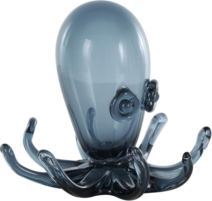 Deco 79 Glass Octopus Decorative Sculpture Cute Ombre Home Decor Statue with Curved Tentacles, Accent Figurine 9" x 9" x 8", Dark Blue