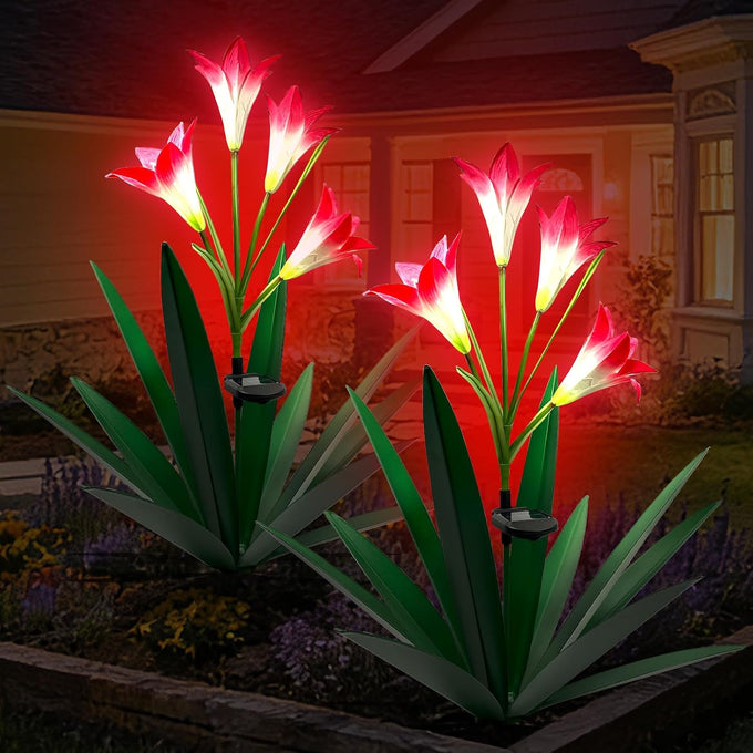 Homight Solar Metal Agave Lily Flower Garden Sculpture with LED Lights 30.3 Inch Waterproof Outdoor/Indoor Yard Decor Handmade Lawn Ornament Gift for Family Friends (3, Grass Green)