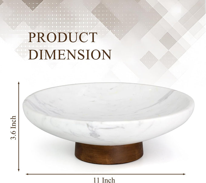 Marble Decorative Fruit Bowl for Home Decor Entryway Pedestal Bowl - White