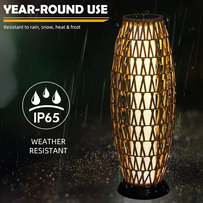 Solar Yard Outdoor Solar Lamp Woven Wicker Boho Lantern Floor Lamp, Decoration for Garden, Deck, Yard, Pathway, Oslo