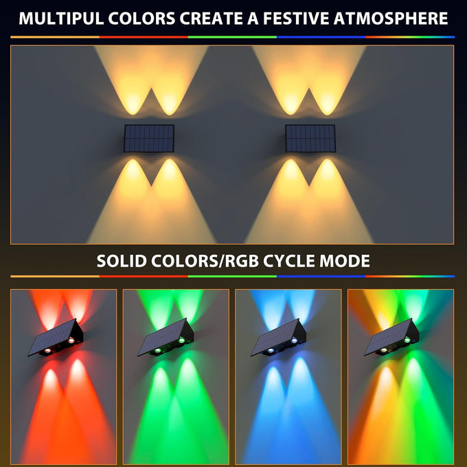 Solar Fence Lights Outdoor,5 Color Modes Up & Down Solar Wall Lights,12Pack