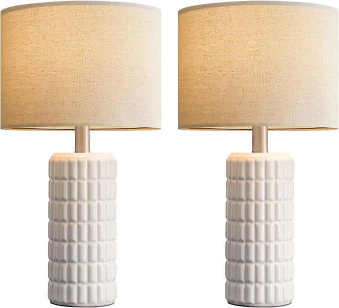 Seealle 23" Modern Ceramic Table Lamps Set of 2, Lamps for Bedroom, White