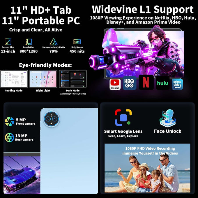 2026 11 Inch Tablet with Keyboard, Android 15 Tablet with Gemini AI(Black)
