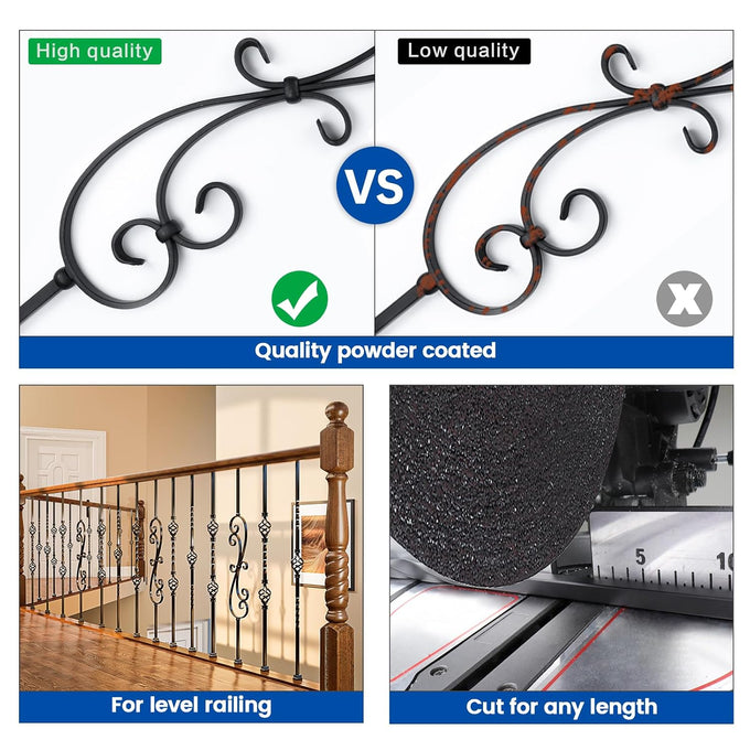 Muzata 5 Pack 44" S Scroll Hollow Iron Balusters WT03