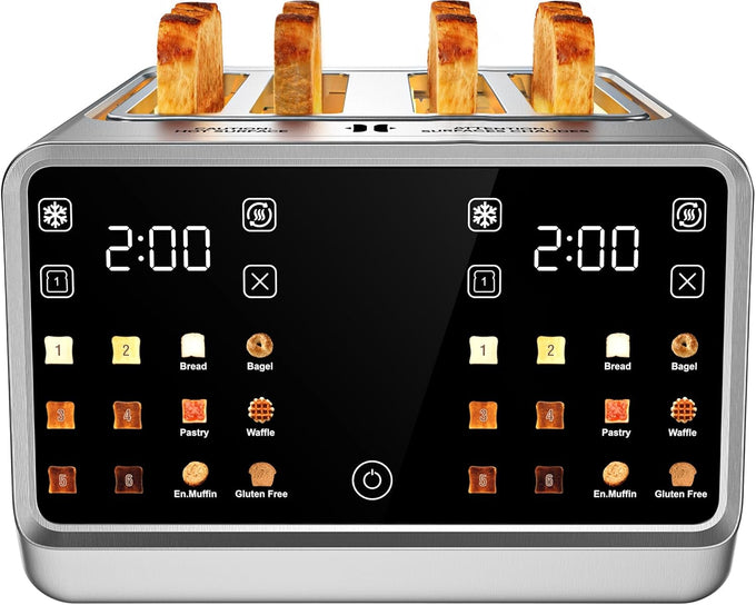 Foyoconven Toaster 2 Slice, Smart Touchscreen Wide Slot Stainless Steel