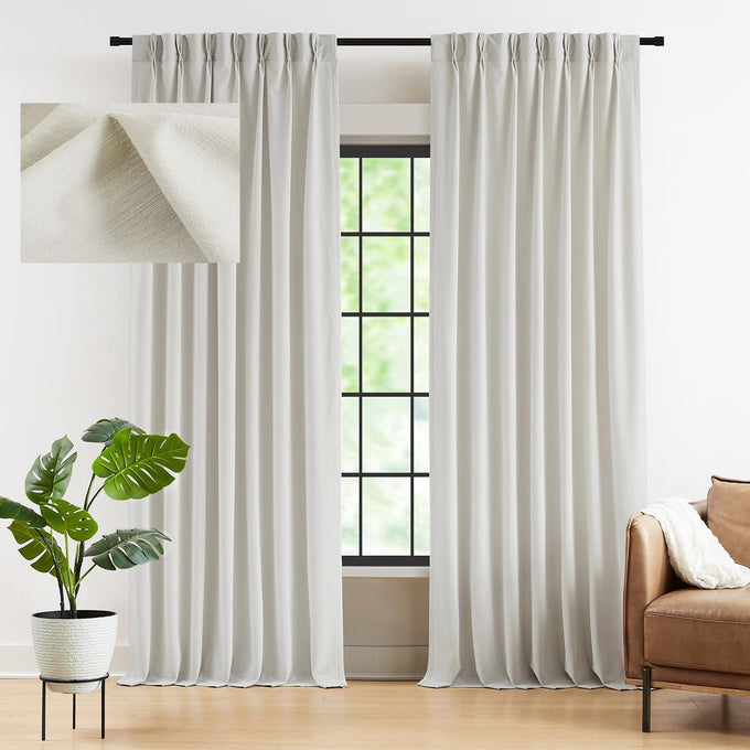 Kayne Studio Grayish White Velvet Pinch Pleated Back Tab Curtains 112 Inch