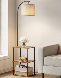 Floor Lamp with Table,Night Stand Lamp,End Side Table for Living Room Brown