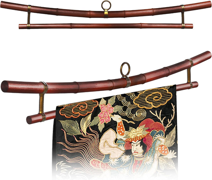 Smoked Bamboo Tapestry Holder – Rug Wall Hanger, Tapestry Wall Hanger, Obi Textile Hanger | Zen Pagoda Design | Fits 19”, 23”, 30”, 36” | Handmade Japanese Ikat & Kimono Display (fits 19 inch)