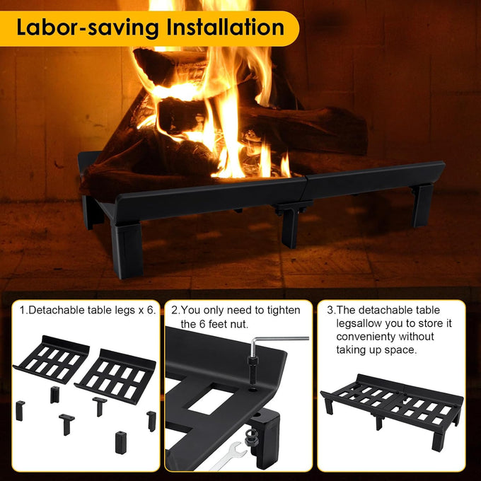 Fireplace Grate 20 Inch with Back Plate, Wood Stove Log Holder