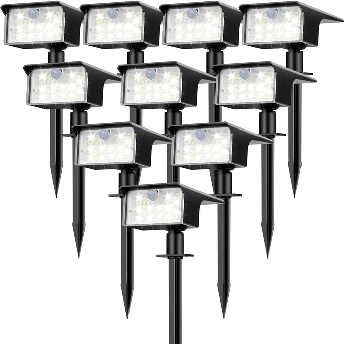 nipify 10 Pack 62 LED Solar Spot Lights Outdoor Motion Sensor with 3 Modes