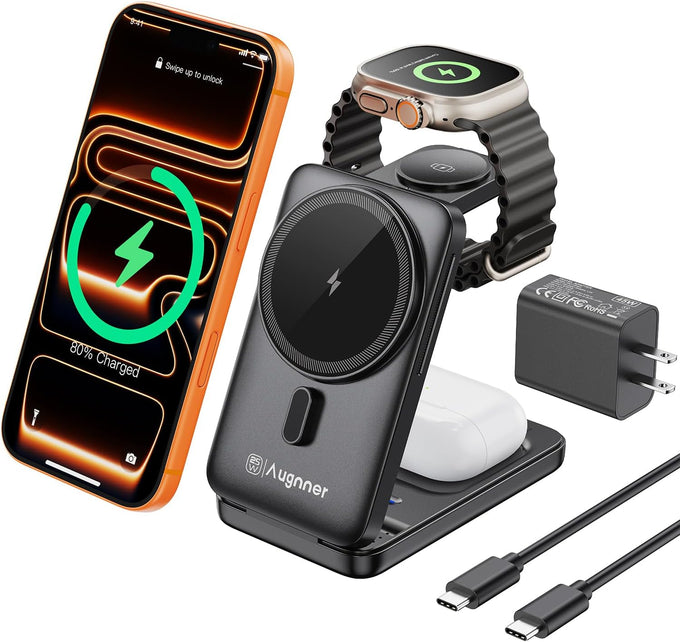 25W Travel Charger 3 in 1 Foldable Magnetic Wirelss Charging Station