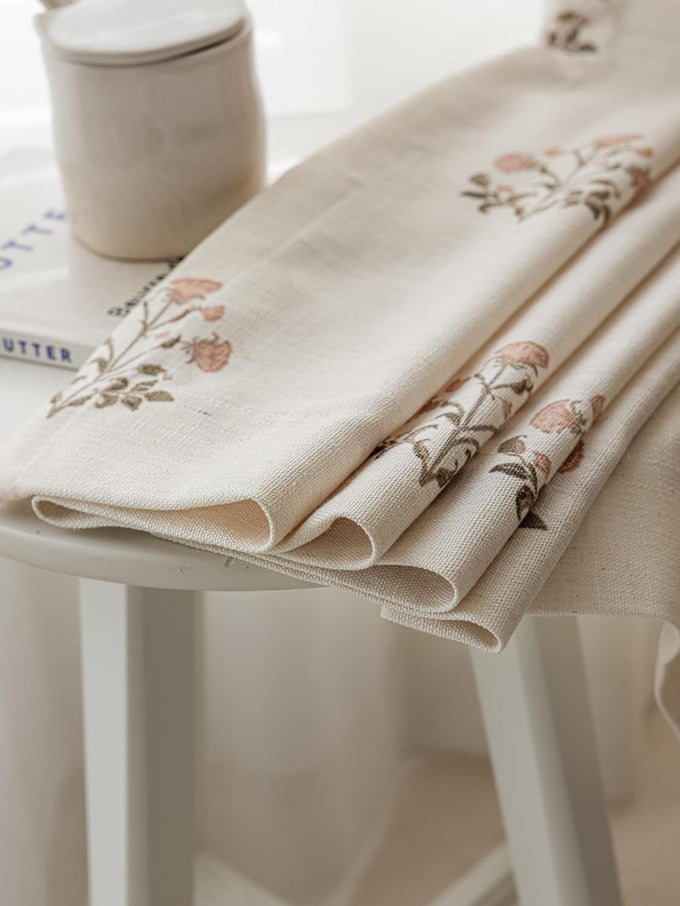 DrapePalette - Linen Blend Pinch Pleated Curtains 96 Inches Long for Living Room, Bedroom, Dining Room, Light Filtering Curtains 2 Panels Set, Modern Floral Printed Design, Beige White, 30" W x 96" L