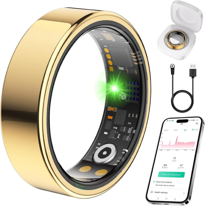 Smart Ring for Women Men, Health Tracker, Fitness Ring (Black, 9#)