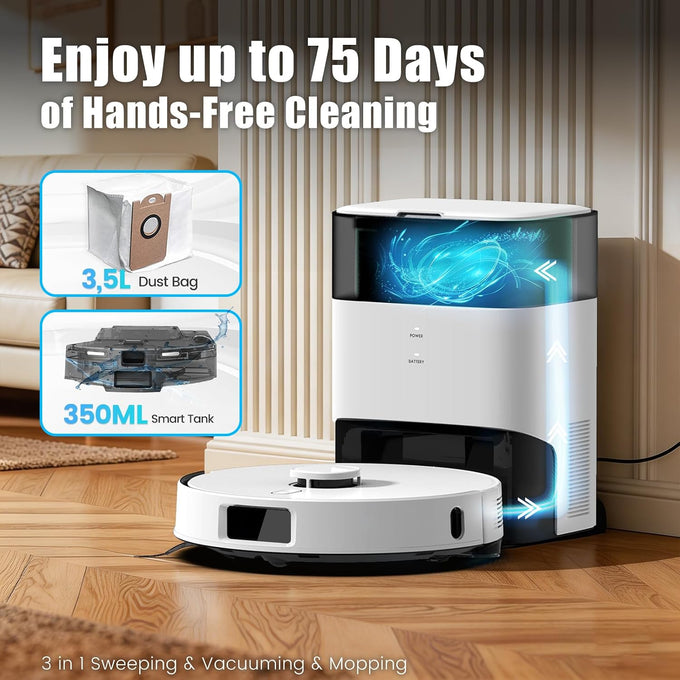Robot Vacuum and Mop Combo Self-Emptying, 12000Pa Suction, LiDAR Navigation, Obstacle Avoidance, 75-Day Hands-Free, WiFi/App/Alexa Control