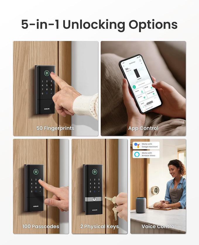 DESLOC Fingerprint WiFi Smart Lock, K120 Keypad Deadbolt Up to 16 Months