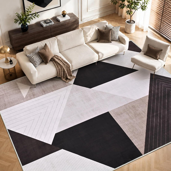 Yinhua Modern Geometric Area Rugs 5x7 Grey Black Rugs for Living Room Washable Rug Non Slip Low Pile, Large Soft Bedroom Rug Non Shedding, Modern Simplicity Carpet for Home Office, Dining Room