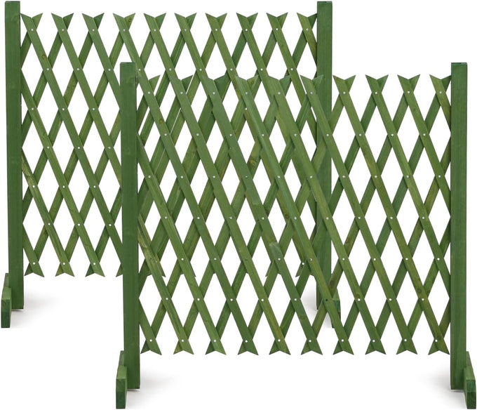 VINGLI 2Pcs Expandable Garden Fence with Arched Top, 31.5in Freestanding Lattice Fence, Solid Wood Retractable Trellis, Instant Room Divider, Extentable Pet Gate for Home Patio Yard (Teak)