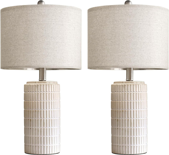 PoKat 23" Modern Ceramic Table Lamp Set of 2 for Living Room Bedroom, White