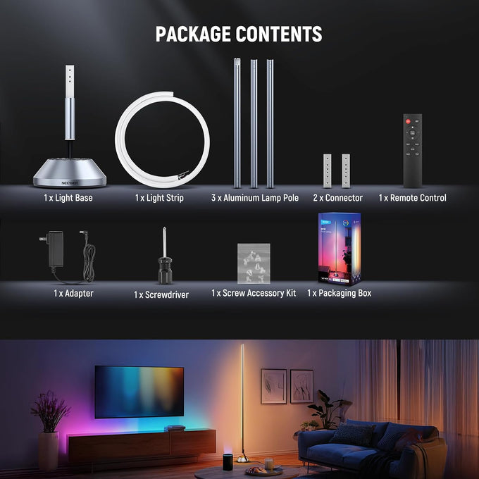 NEEWER NF01 Smart RGB IC W Floor Lamp, 1500lm LED Standing Corner Light