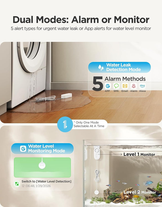 GoveeLife Upgraded Smart Water Leak Detector 1s with 4.92 ft Cable, 1 Pack
