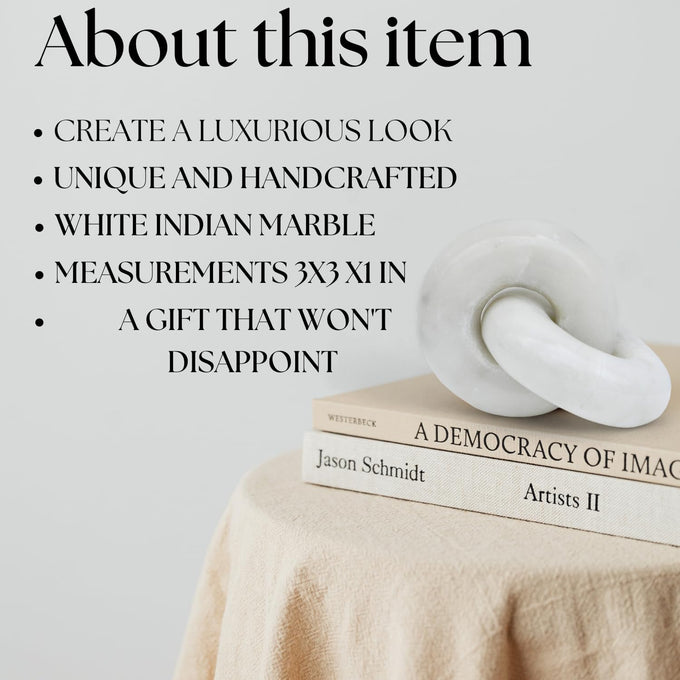 Marble Chain Link Decor - Small Bookshelf Decorative Object, Marble Decor Mid Century Modern Marble Accent for Neutral Home Decor, Room Decor, 3x4x3 Inches (White Chain)