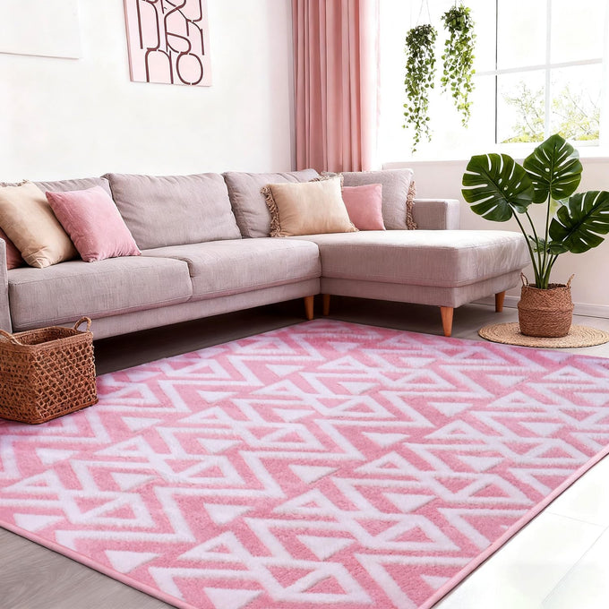 Ompaa Ultra Soft Shaggy Rugs Memory Foam Bedroom Carpet, Beige 7 x 10 Feet Large, Plush Geometric Textured Area Rugs for Living Room Couch Dorm Bedside Kids Girls Teens Room Nursery Decor Floor Mat