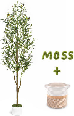 Waipfaru 6FT Artificial Olive Tree Indoor Tall Faux with Planter & Basket