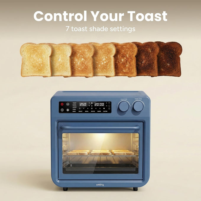 SMIRLY Digital Air Fryer Toaster Oven Combo, 25L Stainless Steel, Blue