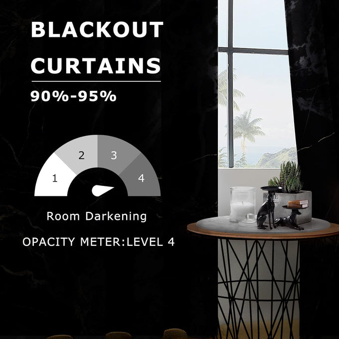 Marble Blackout Curtains for Bedroom Living Room - Black and Gold Abstract Modern Luxury Patterned Window Treatments, Room Darkening Grommet Drapes, 96 Inch Curtains 2 Panel Set