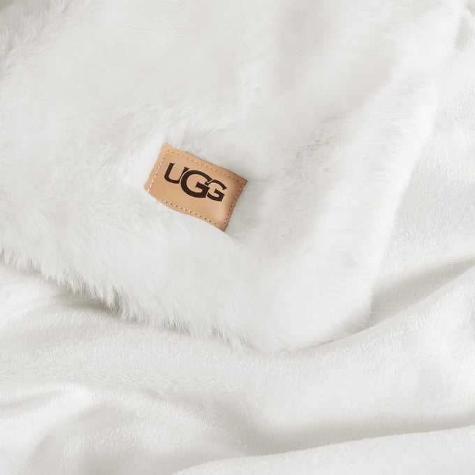 UGG Euphoria Throw Blanket, Plush Faux Fur Blanket, 50" x 70", White Snow