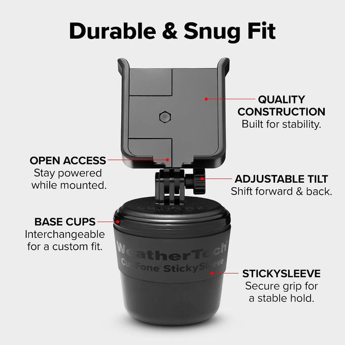 WeatherTech CupFone, Universal Cup Holder Phone Mount for Cars – Adjustable & Secure Fit with Open Access for Charging – Compatible with iPhone, Android - Black