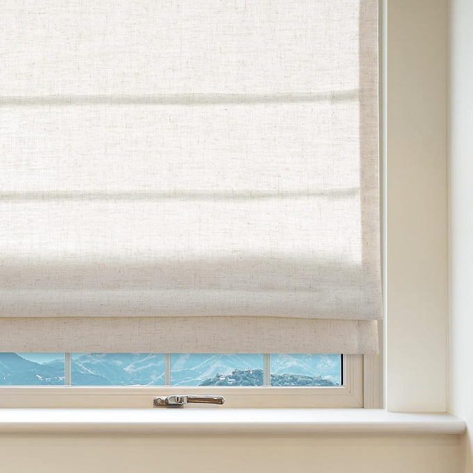 Cordless Linen Roman Shades, Natural Custom Fabric Room Darkening Roman Window Shades Blinds for Doors, French Doors, Kitchen Windows, Bathroom Windows