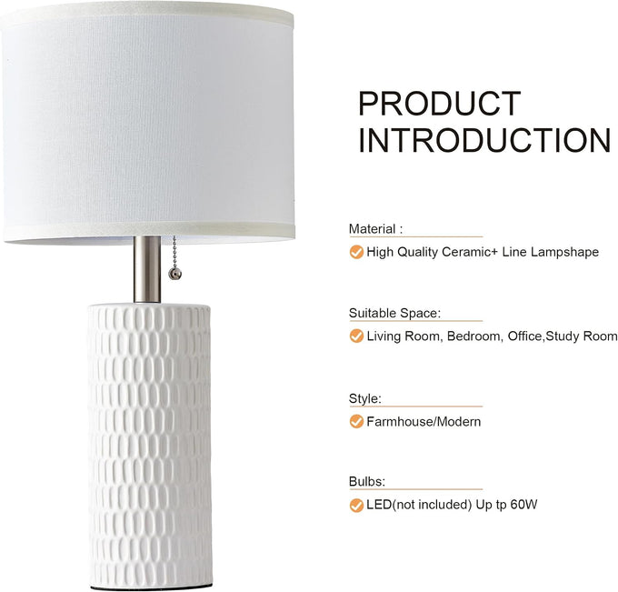 Reaketon 20" Modern Ceramic Table Lamps Set of 2, Lamps for Bedroom, White