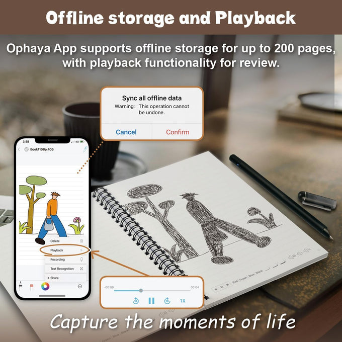 Ophaya Smart Digital Notebook and Smart Pen Real-Time Sync to Phone