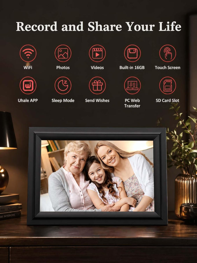 SAMMIX Digital Picture Frame 10.1 Inch WiFi Digital Photo Frame Electronic, IPS Touch Screen, 16GB, Tabletop&Wall-Mounted, Share Photos and Video with Uhale App, Birthday Gifts for Mom Women