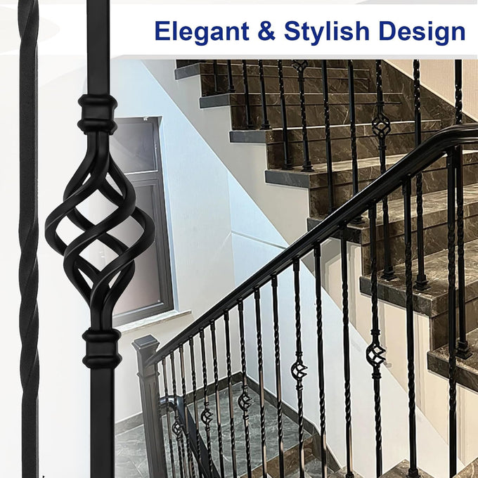 Sidasu 16-Pack Wrought Iron Stair Balusters, 44" Basket Twist Design