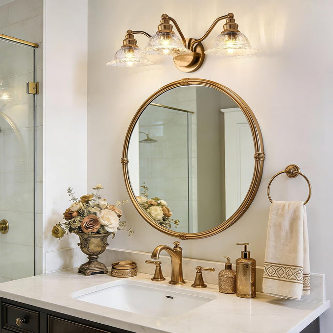 Redluck 3-Light Vintage Bathroom Light Fixtures, Vanity Lights Brass Gold